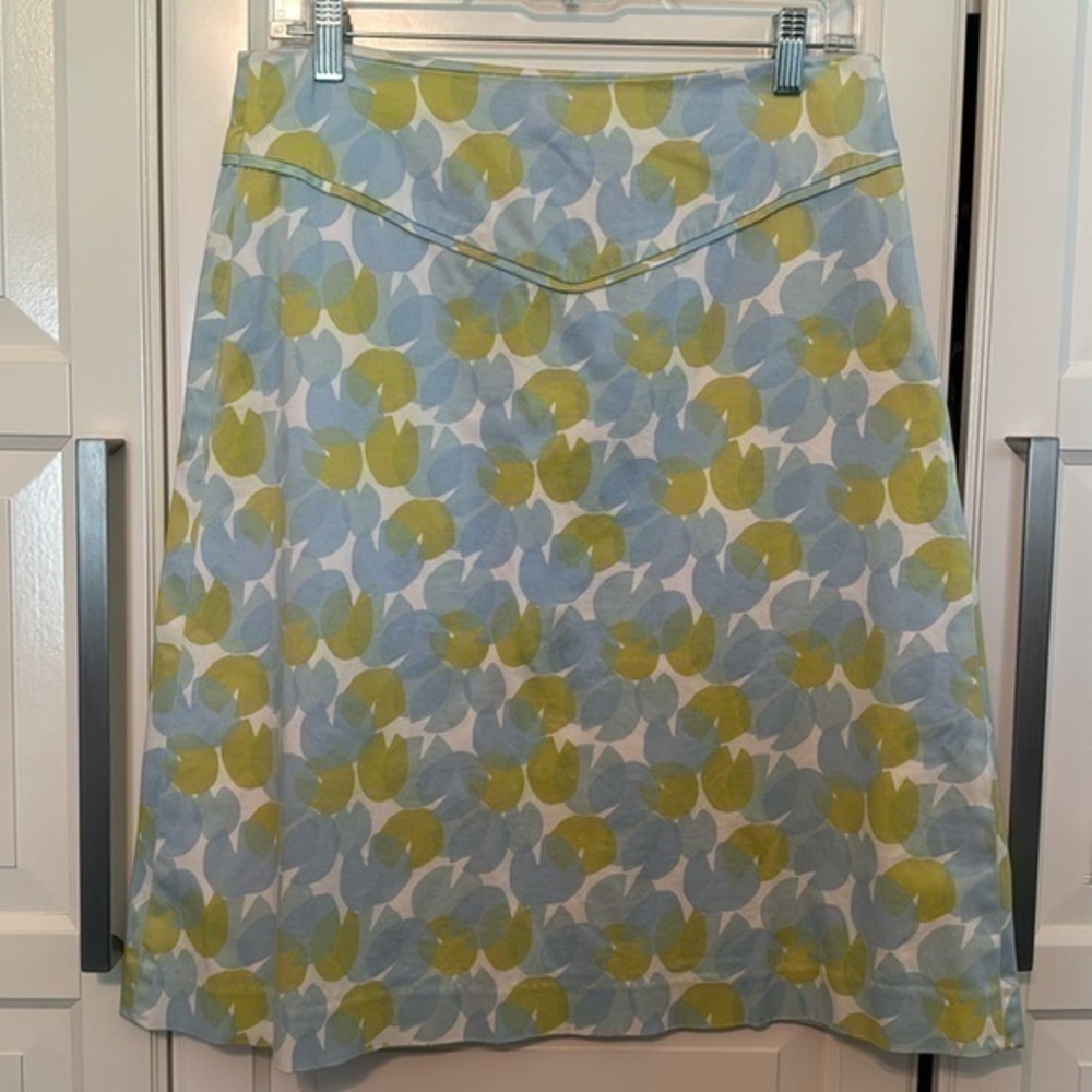 Kenar a-line skirt, size 8, blue and green abstract pattern